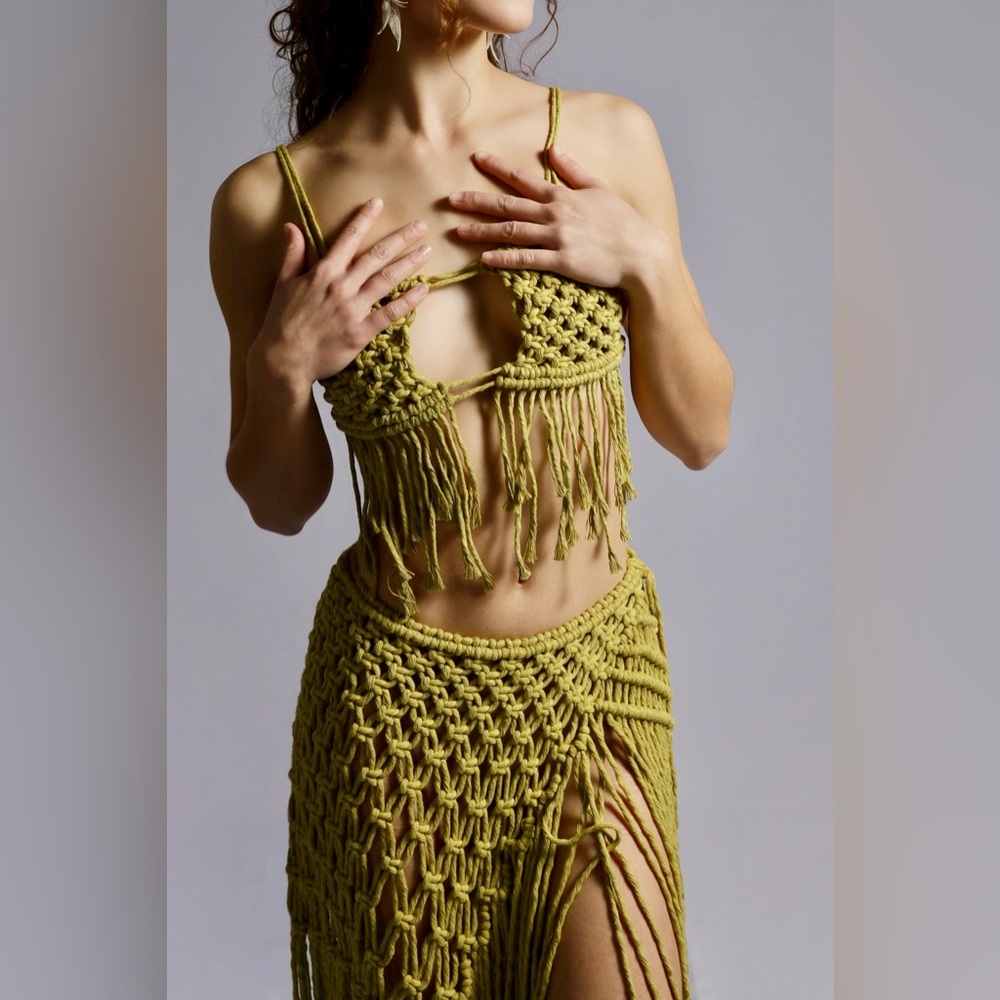 Original GoodVibeGoda Handmade Macramé Rope Fringe Crochet Top